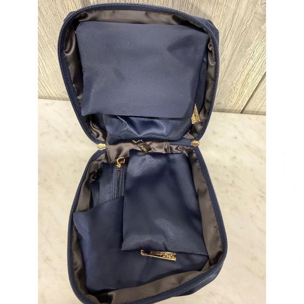 PurseN LittBag Jewelry Organizer Navy Blue Travel Case Gold Hardware Nylon Case